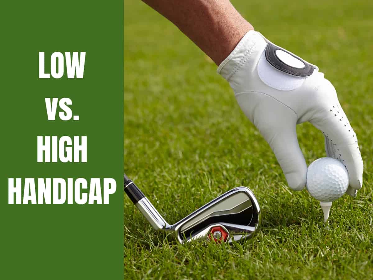 Low vs. High Handicap In Golf. A golfer placing his ball on the tee.